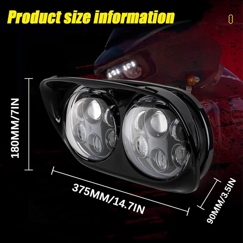 SKTYANTS Dual LED Headlight for Motorcycle Road Glide 2004-2013 Motocycle Projector Replacement with High Low Beam Headlight cover kit (Black) - Image 2